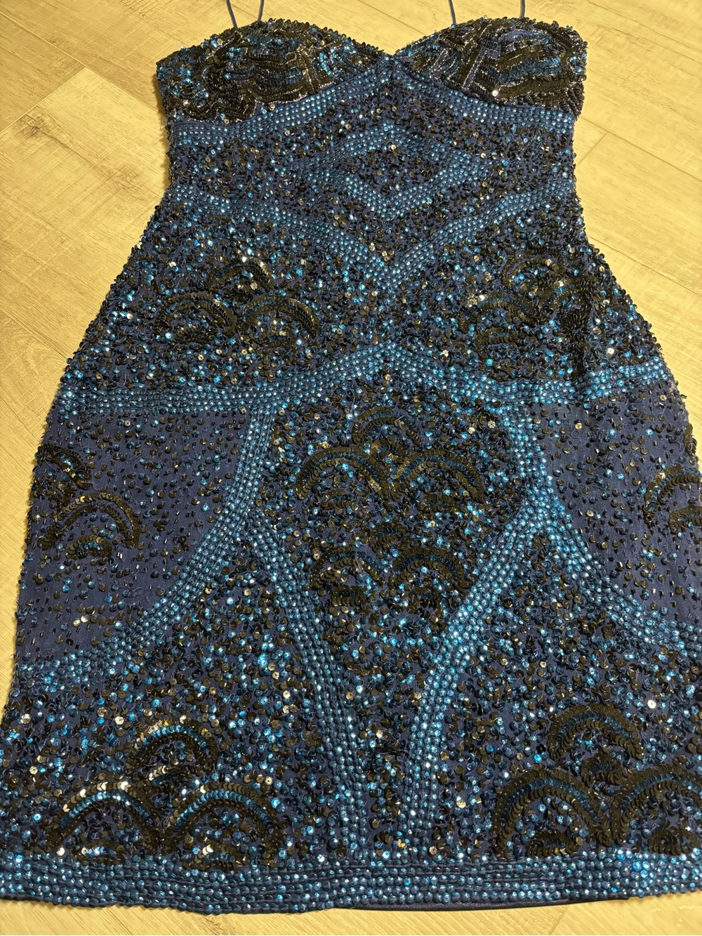 Aidan Mattox Sequin Mini Dress Navy Blue Beaded Cocktail Party Size 8 - Picture 2 of 12